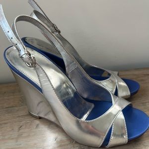 Sergio Rossi size 6 silver leather platforms